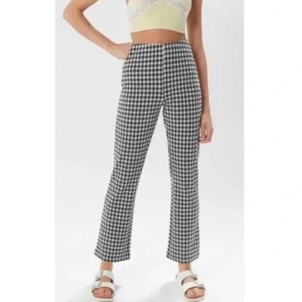 Urban Outfitters Houndstooth Gingham Printed Kick Flare Pants Black and White